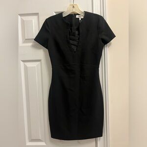 LIKELY Bodycon Sheath Dress Criss Cross Ribbon V Neckline Black Size 2 NWT $168